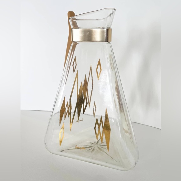Vintage Inland Glass Triangle Carafe – Gold Atomic Diamonds - Picture 3 of 3